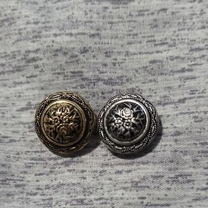 Vintage Brass and Silver Buttons With Intricate Floral Design.